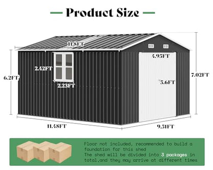 10x12x7 FT Outdoor Storage Shed with 2 Transparent Panels