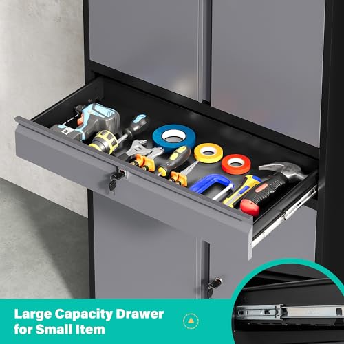Metal Garage Storage Cabinet with Wheels and Drawer