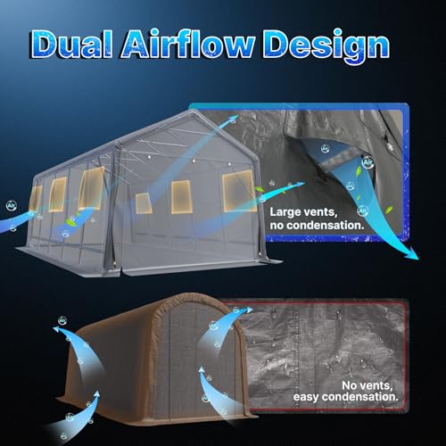 13x20 ft Carport 2 Roll up Doors & Vents Outdoor Portable Storage Shelter Garage Tent for Vehicle Boat Truck Anti
