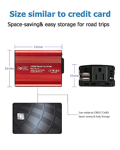 150W Car Power Inverter 12V DC to 110V AC Converter Vehicle Adapter Plug Outlet with 3.1A Dual USB Car Charger for Laptop Computer