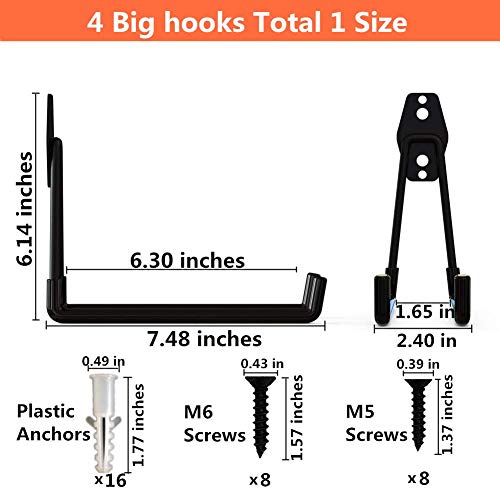 Wall Mount Heavy Duty Double Utility Tools Hooks with Anti (4 Count)