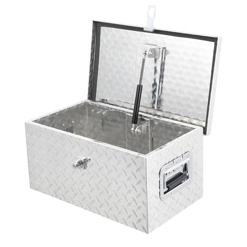 20 Inch Heavy Duty Aluminum Diamond Plate Tool Box Pick Up Truck Bed RV Trailer Toolbox Waterproof Square Storage Organizer with Side Handle