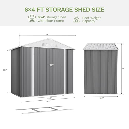 6x4 FT Outdoor Storage Shed with Floor Frame