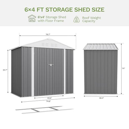 6x4 FT Outdoor Storage Shed with Floor Frame