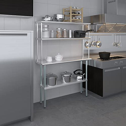 Stainless Steel Work Table Double Tier Overshelf