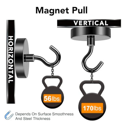 Magnetic Hooks Heavy Duty 170LB+ Strong Black Magnets Hook