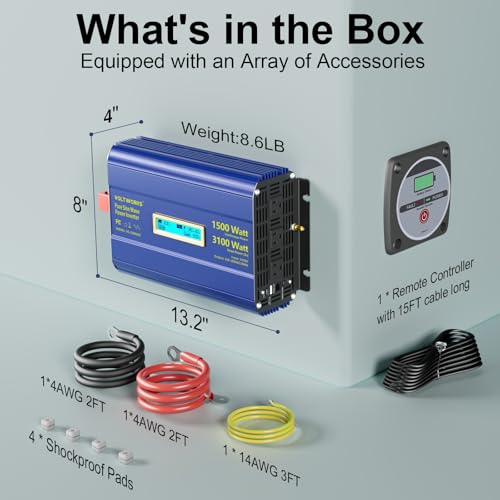 Pure Sine Wave Inverter 1500 Watt 12V to 110V 120V AC