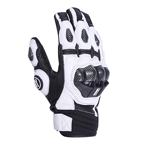 Mens Leather Motorbike Gloves KM046 White