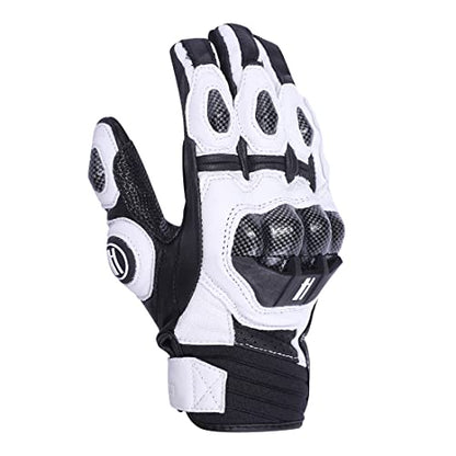 Mens Leather Motorbike Gloves KM046 White