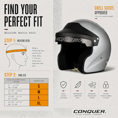 Snell SA2025 Approved Open Face Auto Racing Race Car Helmet