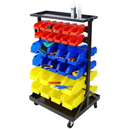 60 Parts Bin Rack Garage Storage Unit 6 Tiers System Steel Shelf with Portable Wheels