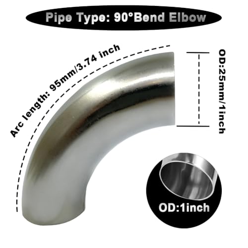 OD 1 Inch 90 Degree Stainless Steel Bend Tube 1” Exhaust Elbow Pipe for Car Modified Exhaust System 1" Piping Silver Tone