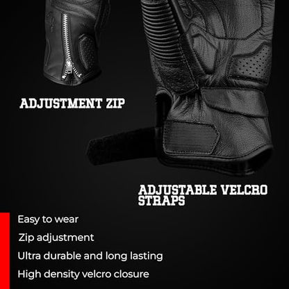 Leather Motorcycle Motorbike Knuckle Protection Powersports Gloves
