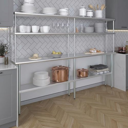 Stainless Steel Work Table Double Tier Overshelf