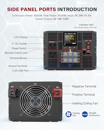 4000 Watt Pure Sine Wave Power Inverter DC 24V to 110