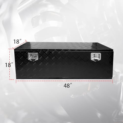 48 * 18 * 18 Aluminum Heavy Duty Diamond Plate ToolBox Chest Box Pick Up Truck Bed RV Trailer Toolbox Storage Organizer with T