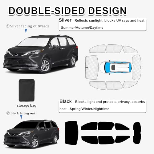 8pcs Thicken Full Sun Shades for Toyota Sienna 2021 (8 Count)