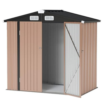 6x4 FT Outdoor Storage Shed with Lockable Double Doors & Loping Roof