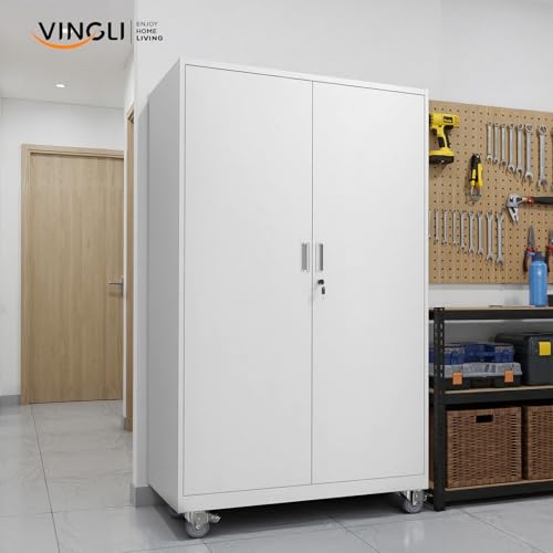 Large Metal Storage Cabinet with 2 Doors and 5 Adjustable Shelves