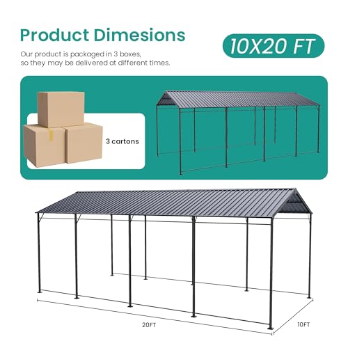 10 x 20 ft Metal Carport with Galvanized Steel Roof