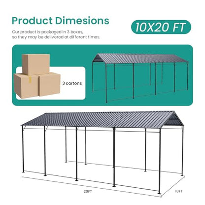 10 x 20 ft Metal Carport with Galvanized Steel Roof