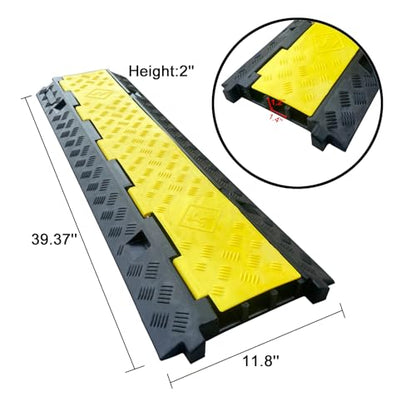 2 Pack Rubber Cable Ramp Hose Cable Protector Ramp 3 Channel 22000Lbs Load Capacity Traffic Speed Bump Wires Power Lines Extension Cord Cover for Indoor Outdoor (3 Count)