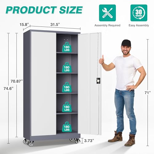 75" Tall Metal Storage Cabinet with Wheels
