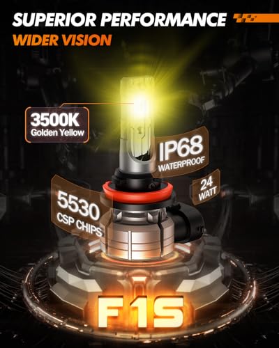 H11/H8/H16 Amber Yellow Fog Light Bulbs or DRL, 10000 Lumens 3000K Yellow Fog Lights, 32 CSP LED Chips Fog Lamps Replacement for Cars, Play and Plug, Pack of 2