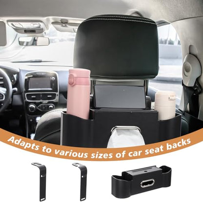 2 Pack Multifunctional Car Seat Back Storage Box Car Seat Back Organizer with Tissue Box (2 Count)