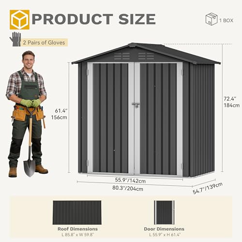 6x4ft Metal Outdoor Storage Shed
