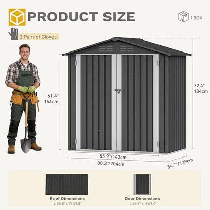 6x4ft Metal Outdoor Storage Shed