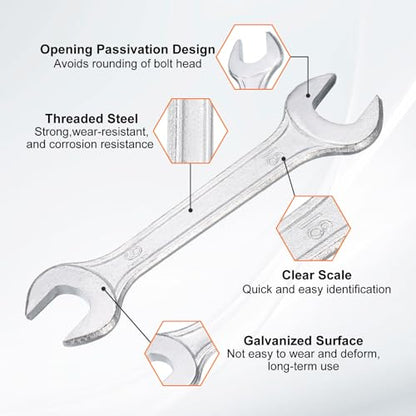 2pcs Double Open End Wrench 16mm x 18mm Metric 15 Degree Offset Angle Small Flat Head Wrench Galvanizing Open Ended Spanner for Automotive Repair Furniture Assembly (2 Count)