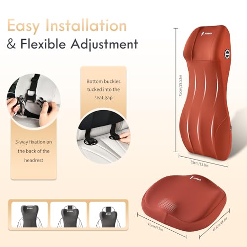 Memory Foam Car Seat Cushion and Integrated Neck Pillow Lumbar Support Ergonomic Seat Cushion Breathable Back Support Headrest for Truck Driver Long Driving Sciatica Tailbone Pain Relief