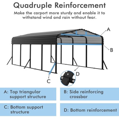 12x20FT Heavy Duty Metal Carport (694 Sq Ft)