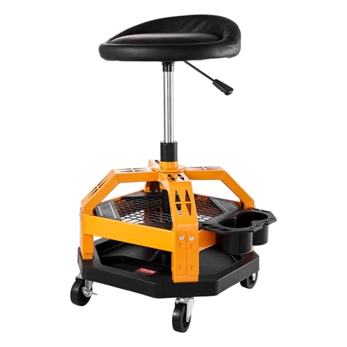 Mechanic Stool Dual Storage Trays Rolling Stool and Garage Stool with Adjustable Height 23.6
