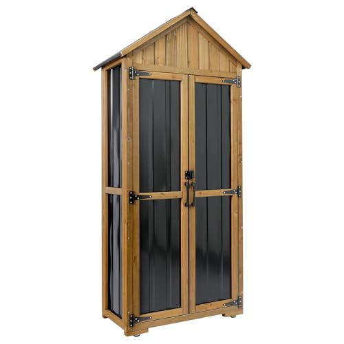 Wood & Metal Outdoor Storage Cabinet with Waterproof Roof