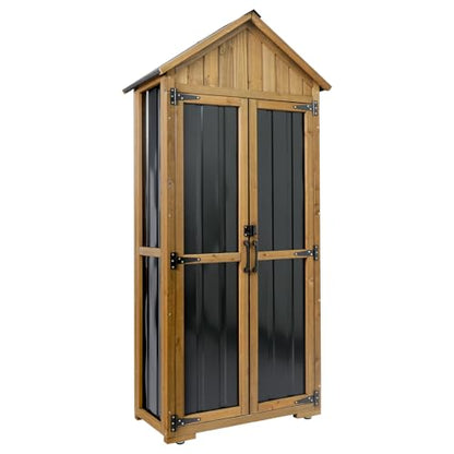 Wood & Metal Outdoor Storage Cabinet with Waterproof Roof