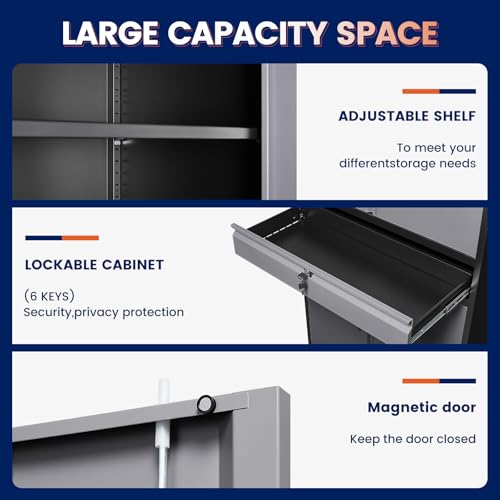 Metal Garage Storage Cabinet with Locking Doors and Adjustable Shelves