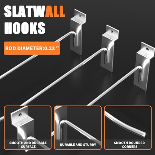 25 PK Silver 6 inch Wall Mounted Slatwall Hooks (25 Count)
