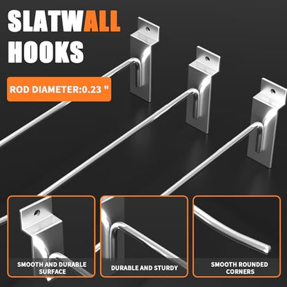 25 PK Silver 6 inch Wall Mounted Slatwall Hooks (25 Count)
