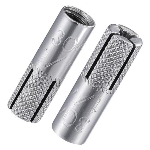 100 pcs) 1/4"-20 Premium Stainless Steel Drop in Anchors Assortment, Knurled Drop-in-Anchor for Solid Concrete, Internal Forced Expansion Screw Bolts