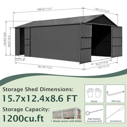 Domi 12'x15' Outdoor Metal Garage Shed