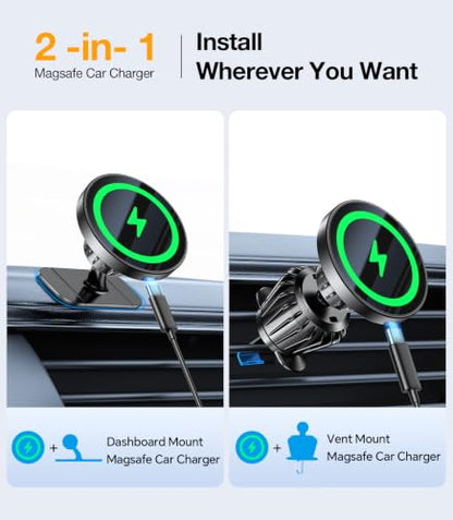 for MagSafe Car Mount Charger【Stronger Magnet】 iPhone Magnetic Wireless Car Charger【Dashboard+Vent】for Magsafe Car Charger Cell Phone Car Mount for iPhone 16 Pro Max 15 14 13 12 MagSafe Cases
