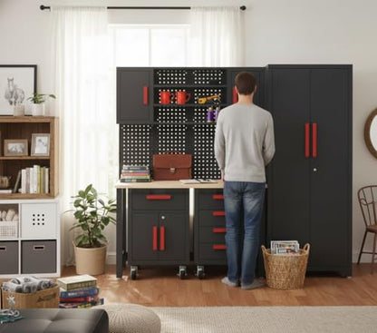 6Pcs Garage Cabinets Storage System with Rolling Chest