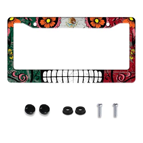 Mexico Flag Skull License Plate Frame Stainless Steel 2