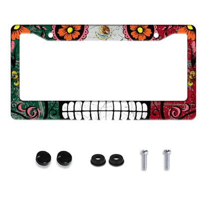 Mexico Flag Skull License Plate Frame Stainless Steel 2