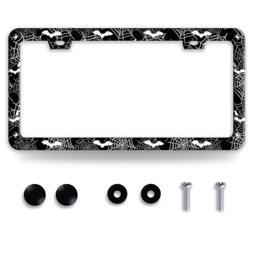 Bat Spider Web Gothic Stainless Steel License Plate Frame for US Cars Decor