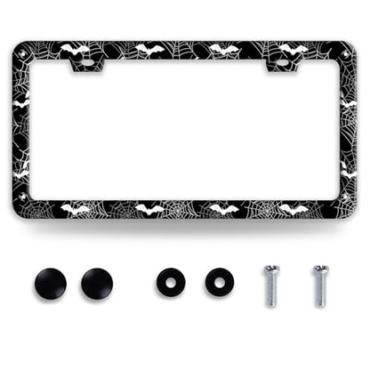 Bat Spider Web Gothic Stainless Steel License Plate Frame for US Cars Decor