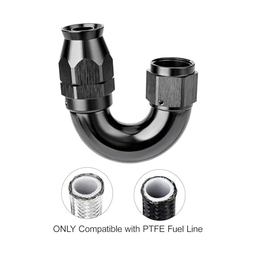 12AN 180 Degree PTFE One Piece Full Flow End Hose Fitting Aluminum Black