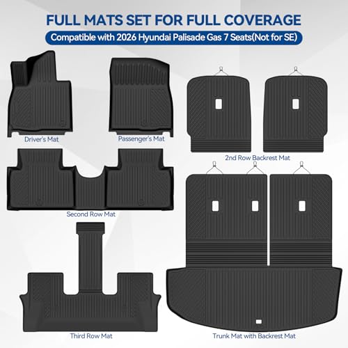 Custom Fit Floor Mats for 2026 Hyundai Palisade Gas 7 Seats